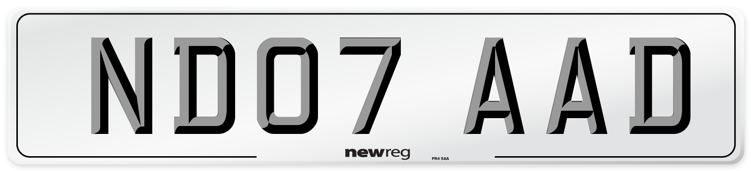 ND07 AAD Number Plate from New Reg